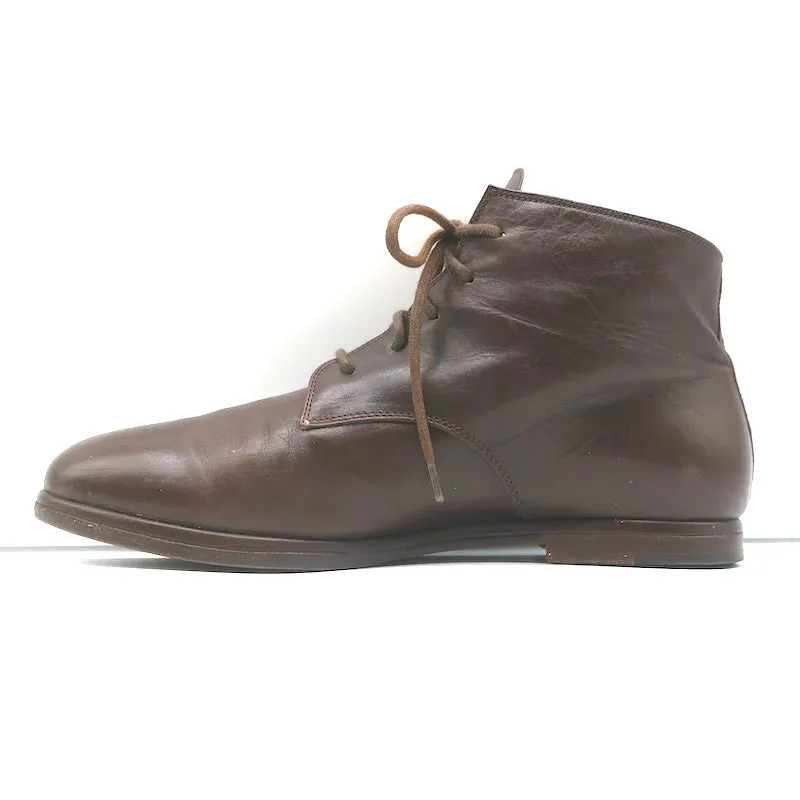 Bottines à lacets Dries Van Noten en cuir marron taille 37 bottes plates à la cheville