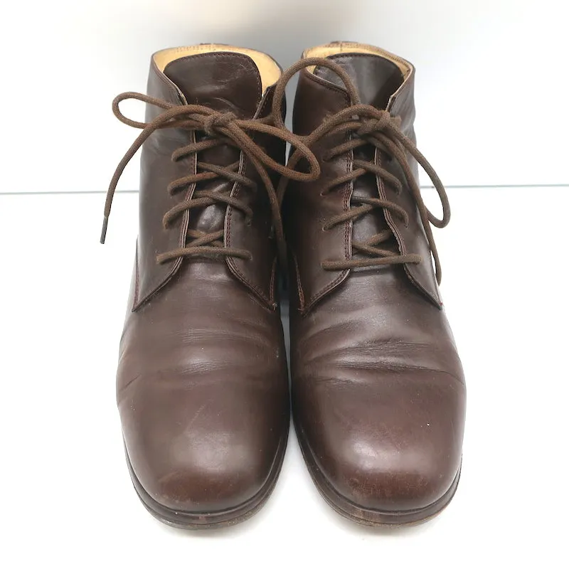 Bottines à lacets Dries Van Noten en cuir marron taille 37 bottes plates à la cheville