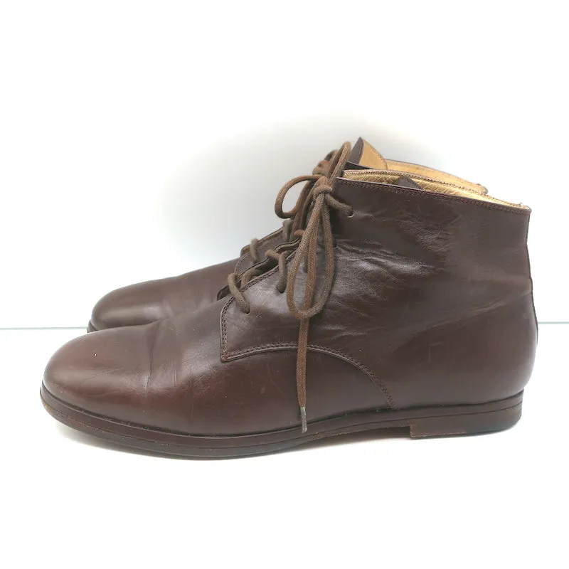 Bottines à lacets Dries Van Noten en cuir marron taille 37 bottes plates à la cheville