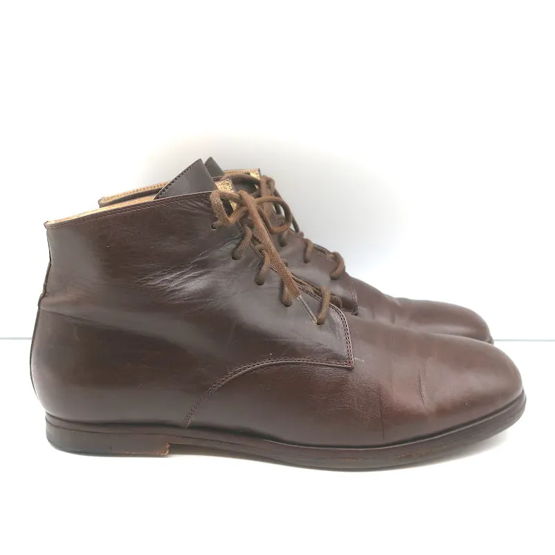 Bottines à lacets Dries Van Noten en cuir marron taille 37 bottes plates à la cheville