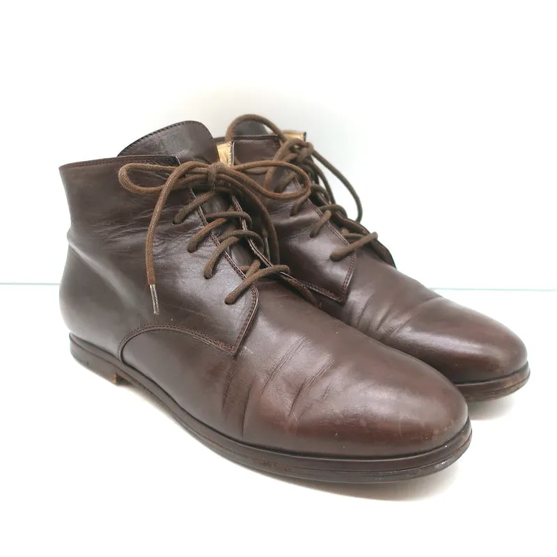 Bottines à lacets Dries Van Noten en cuir marron taille 37 bottes plates à la cheville
