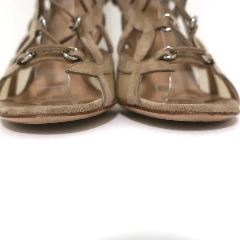 Bottes Gianvito Rossi en daim beige avec découpes taille 37 - Sandales bottillons à bout ouvert