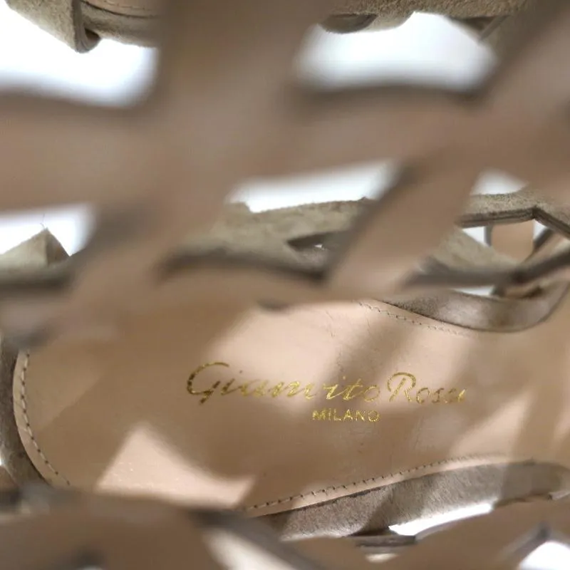 Bottes Gianvito Rossi en daim beige avec découpes taille 37 - Sandales bottillons à bout ouvert