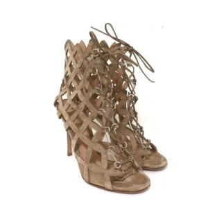 Bottes Gianvito Rossi en daim beige avec découpes taille 37 - Sandales bottillons à bout ouvert