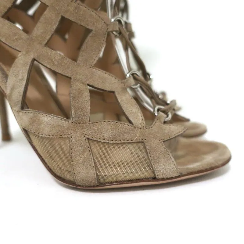 Bottes Gianvito Rossi en daim beige avec découpes taille 37 - Sandales bottillons à bout ouvert