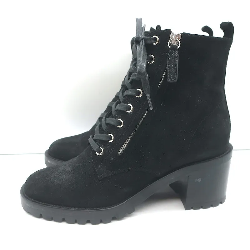 Bottes de combat Gianvito Rossi Croft à zip latéral en daim noir taille 39 avec lacets