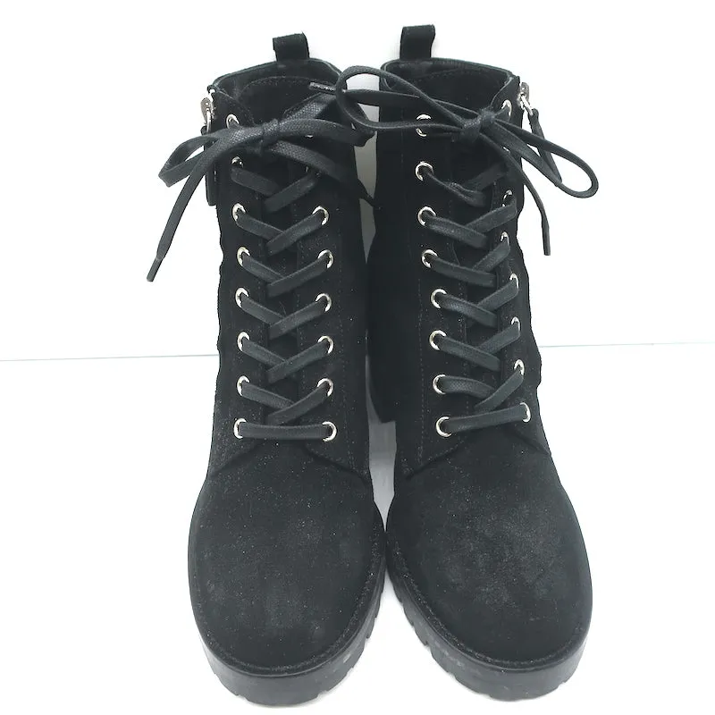 Bottes de combat Gianvito Rossi Croft à zip latéral en daim noir taille 39 avec lacets