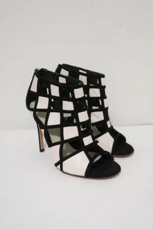 Bottines Gianvito Rossi à découpes géométriques en daim noir et cuir blanc Taille 36.5