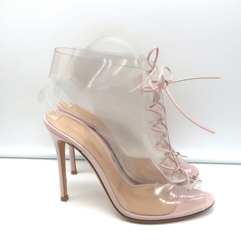 Bottines Gianvito Rossi Helmut Plexi à Lacets en PVC et Cuir Rose Taille 39