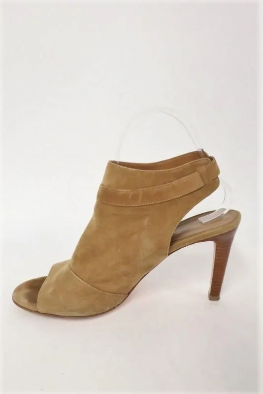 Bottines Gianvito Rossi à bout ouvert en daim marron taille 37 avec talon compensé et bride à boucle