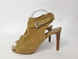 Bottines Gianvito Rossi à bout ouvert en daim marron taille 37 avec talon compensé et bride à boucle