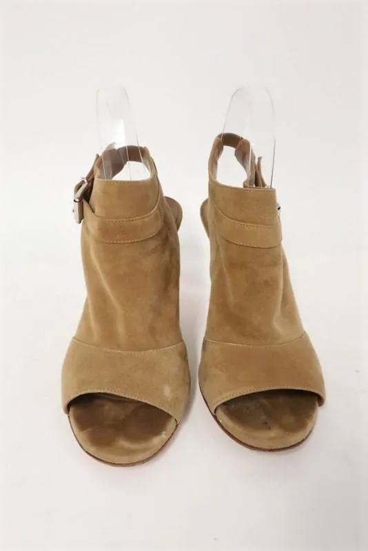 Bottines Gianvito Rossi à bout ouvert en daim marron taille 37 avec talon compensé et bride à boucle