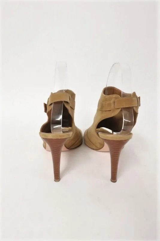 Bottines Gianvito Rossi à bout ouvert en daim marron taille 37 avec talon compensé et bride à boucle