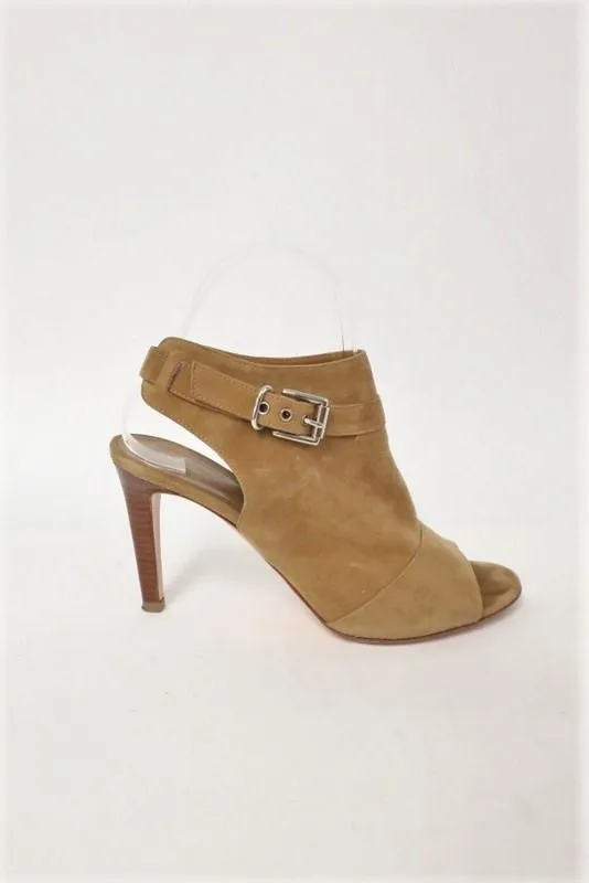 Bottines Gianvito Rossi à bout ouvert en daim marron taille 37 avec talon compensé et bride à boucle
