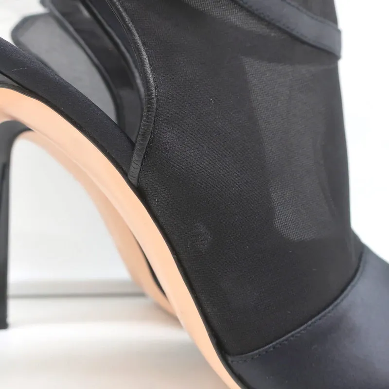 Bottines Gianvito Rossi à bouts ouverts et brides satin noir & organza taille 40 NEUVE