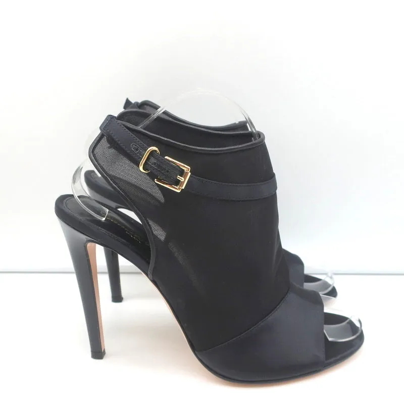 Bottines Gianvito Rossi à bouts ouverts et brides satin noir & organza taille 40 NEUVE