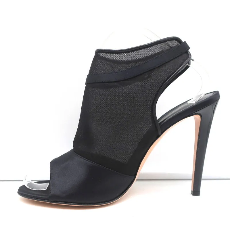 Bottines Gianvito Rossi à bouts ouverts et brides satin noir & organza taille 40 NEUVE