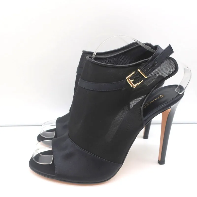 Bottines Gianvito Rossi à bouts ouverts et brides satin noir & organza taille 40 NEUVE