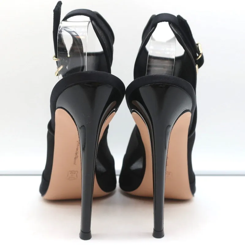 Bottines Gianvito Rossi à bouts ouverts et brides satin noir & organza taille 40 NEUVE