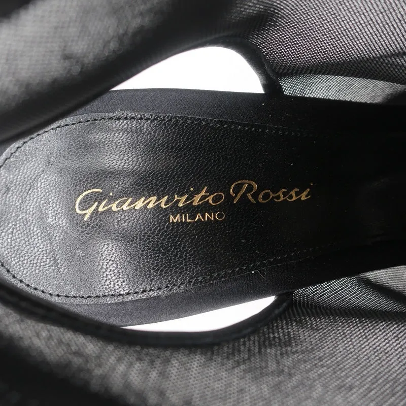 Bottines Gianvito Rossi à bouts ouverts et brides satin noir & organza taille 40 NEUVE