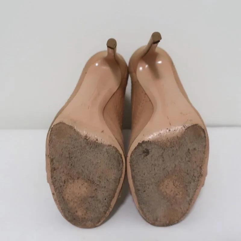 Bottines Gianvito Rossi en maille extensible beige taille 38 à bout ouvert et talon haut