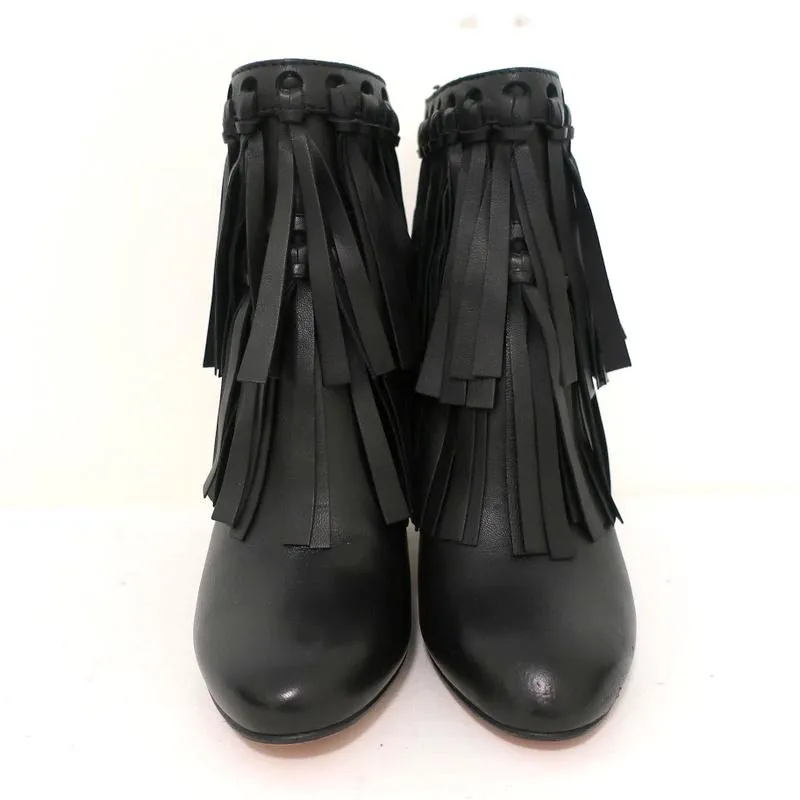 Bottines Jimmy Choo à franges Mala en cuir noir Taille 35 Bottes à cheville à talon haut