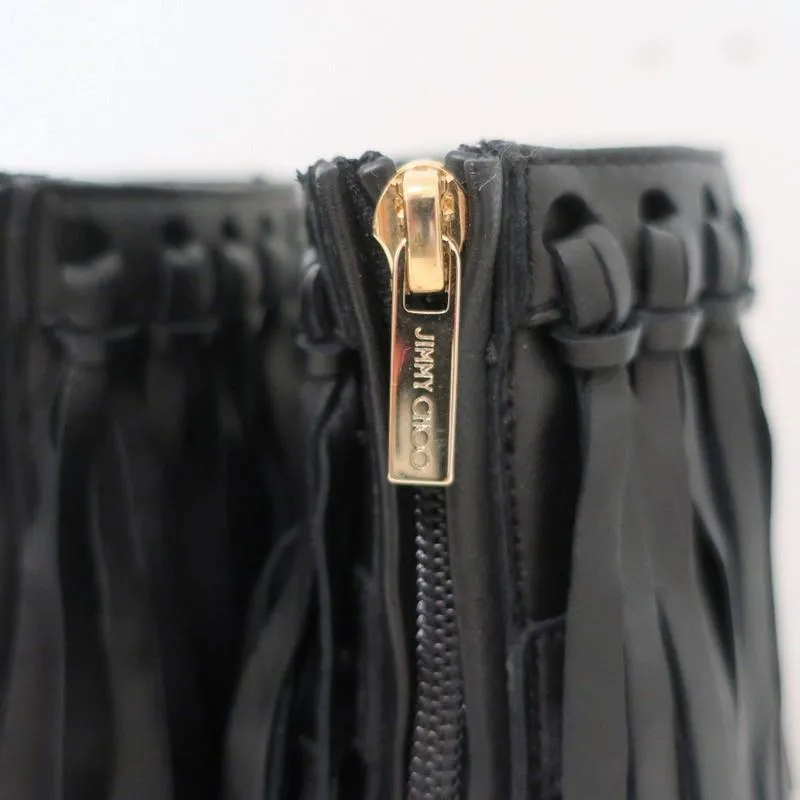 Bottines Jimmy Choo à franges Mala en cuir noir Taille 35 Bottes à cheville à talon haut