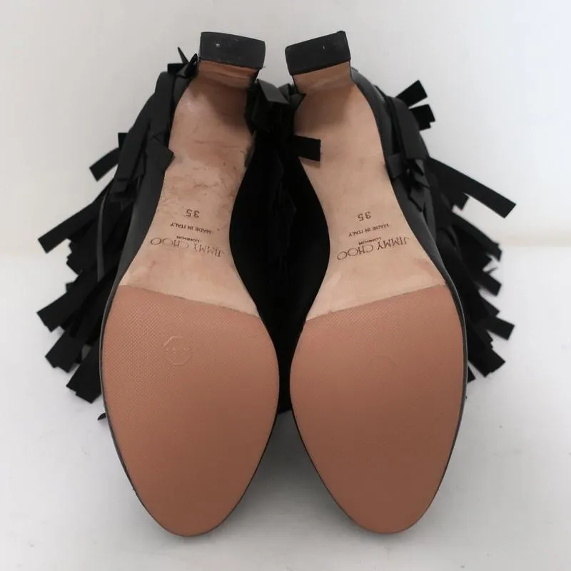 Bottines Jimmy Choo à franges Mala en cuir noir Taille 35 Bottes à cheville à talon haut