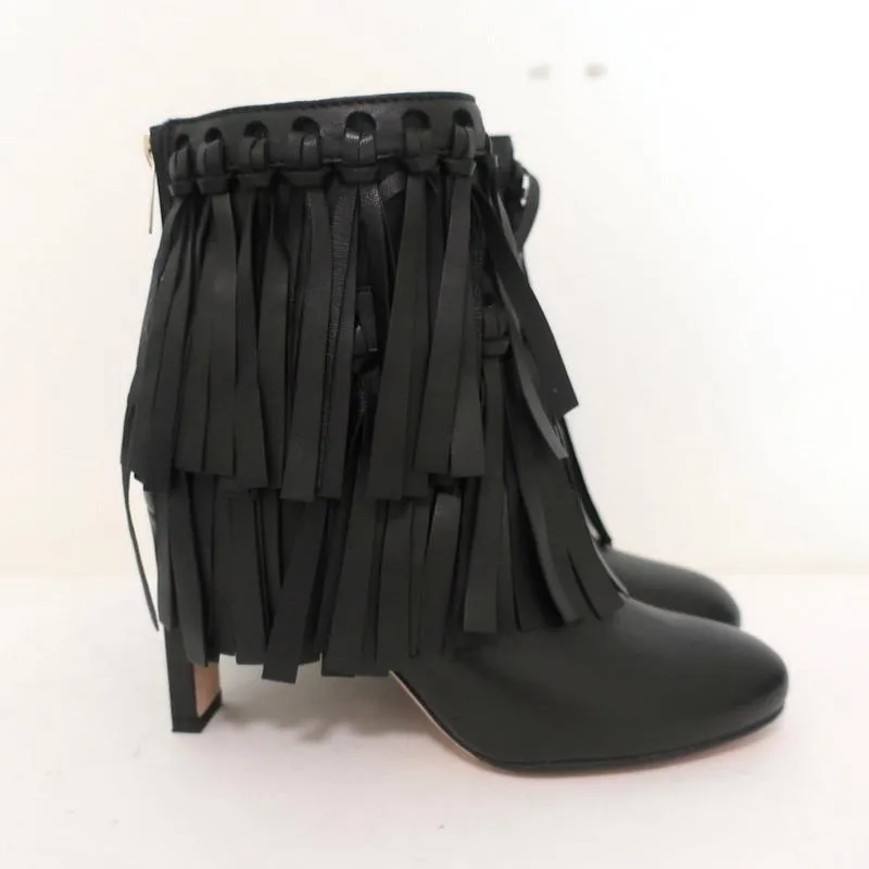 Bottines Jimmy Choo à franges Mala en cuir noir Taille 35 Bottes à cheville à talon haut