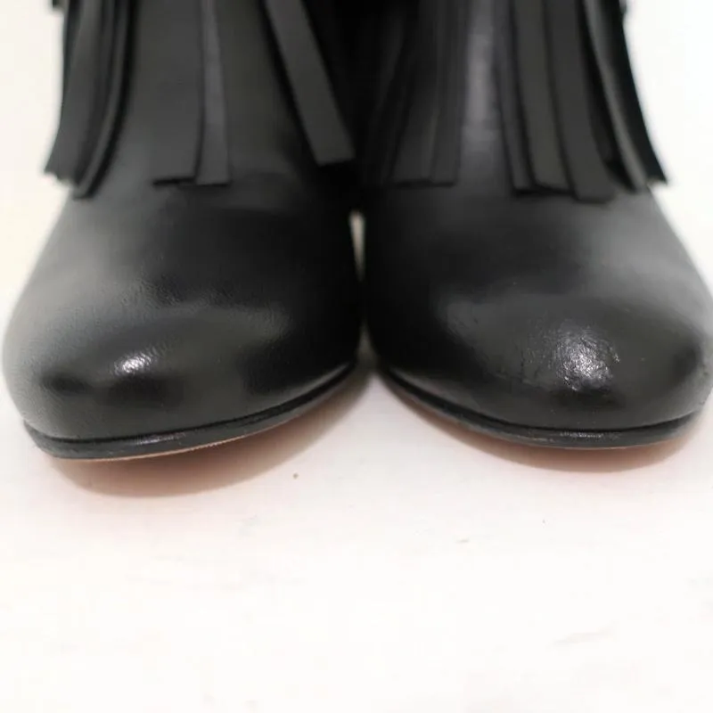 Bottines Jimmy Choo à franges Mala en cuir noir Taille 35 Bottes à cheville à talon haut