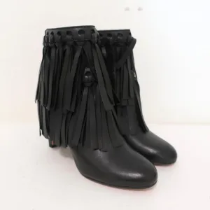 Bottines Jimmy Choo à franges Mala en cuir noir Taille 35 Bottes à cheville à talon haut