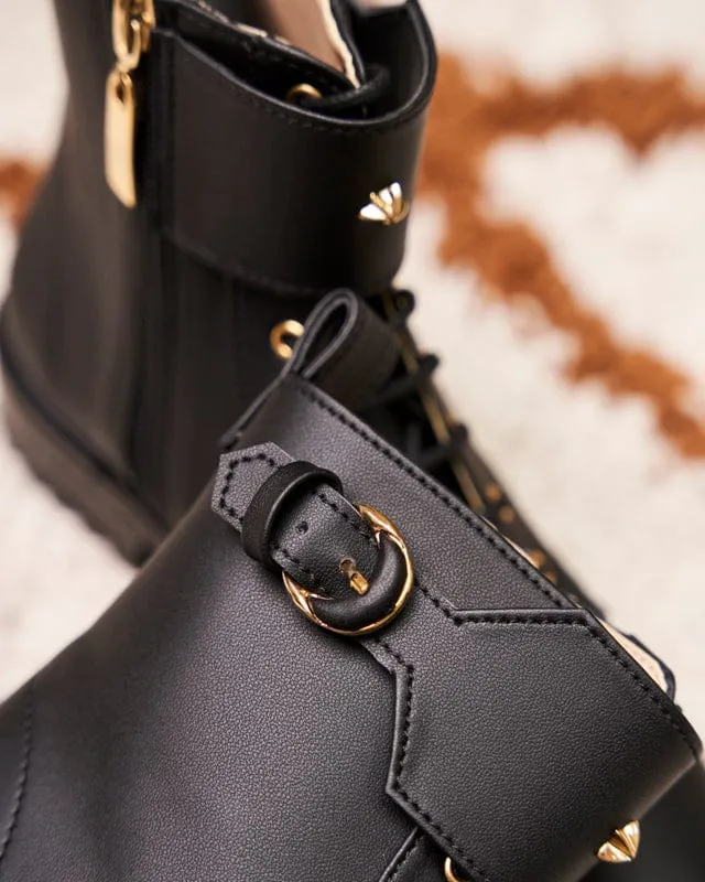Bottes véganes Jupiter à lacets en grain recyclé | Noir