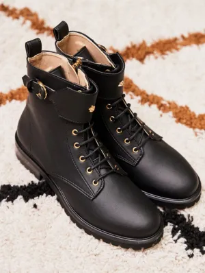 Bottes véganes Jupiter à lacets en grain recyclé | Noir