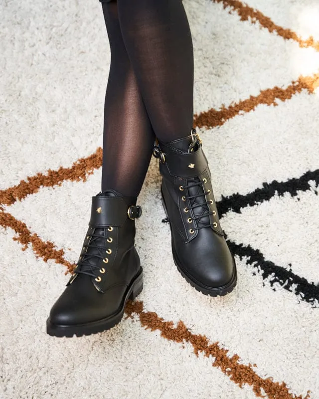 Bottes véganes Jupiter à lacets en grain recyclé | Noir