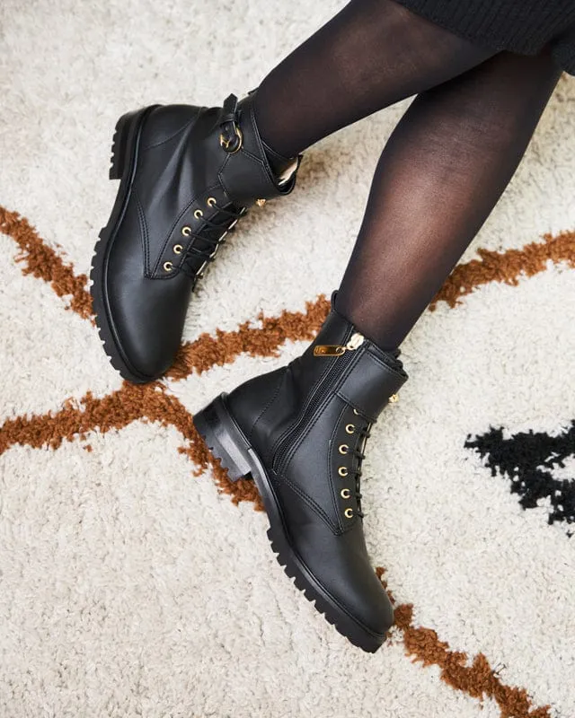 Bottes véganes Jupiter à lacets en grain recyclé | Noir