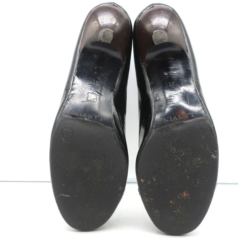 Bottes cheville Lanvin en cuir verni noir taille 41 à petit talon