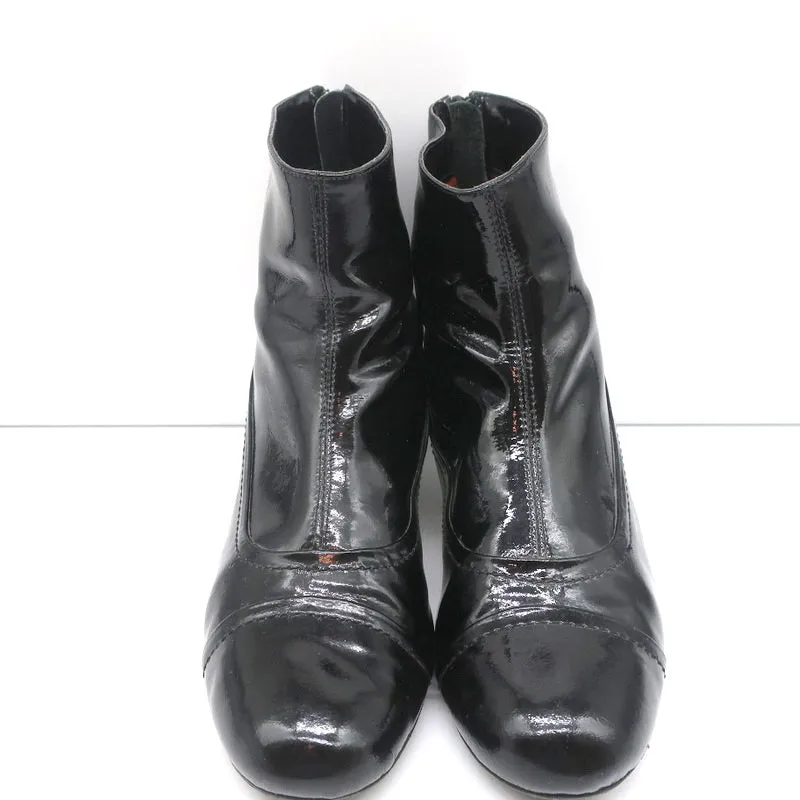 Bottes cheville Lanvin en cuir verni noir taille 41 à petit talon