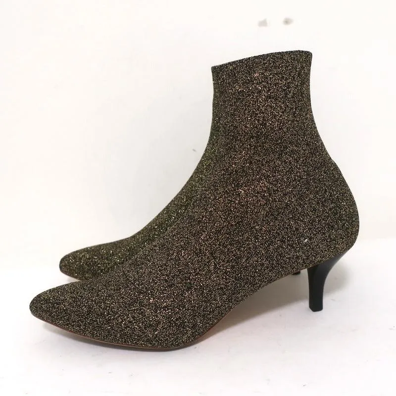 Bottes chevilles Loeffler Randall Kassidy en maille extensible or taille 8 avec petit talon