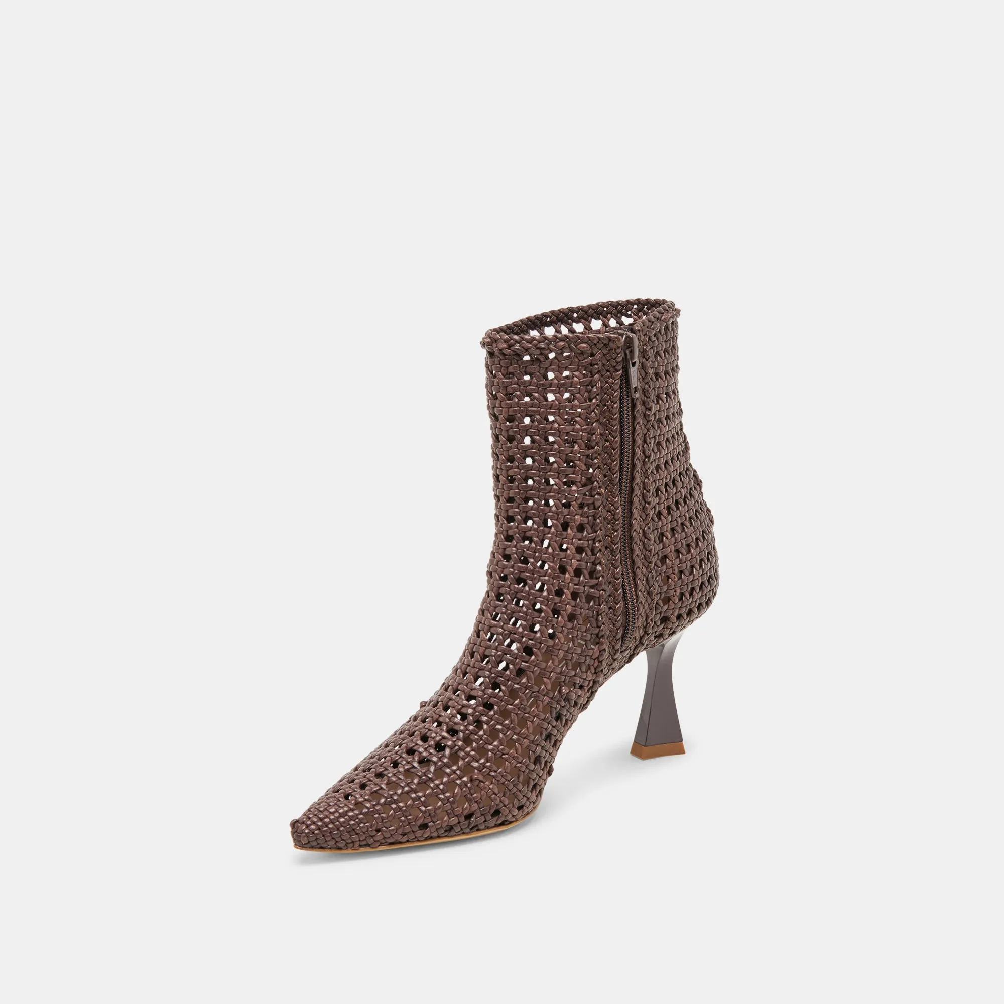 BOTTINES LONNI DK BROWN EN CUIR TISSÉ