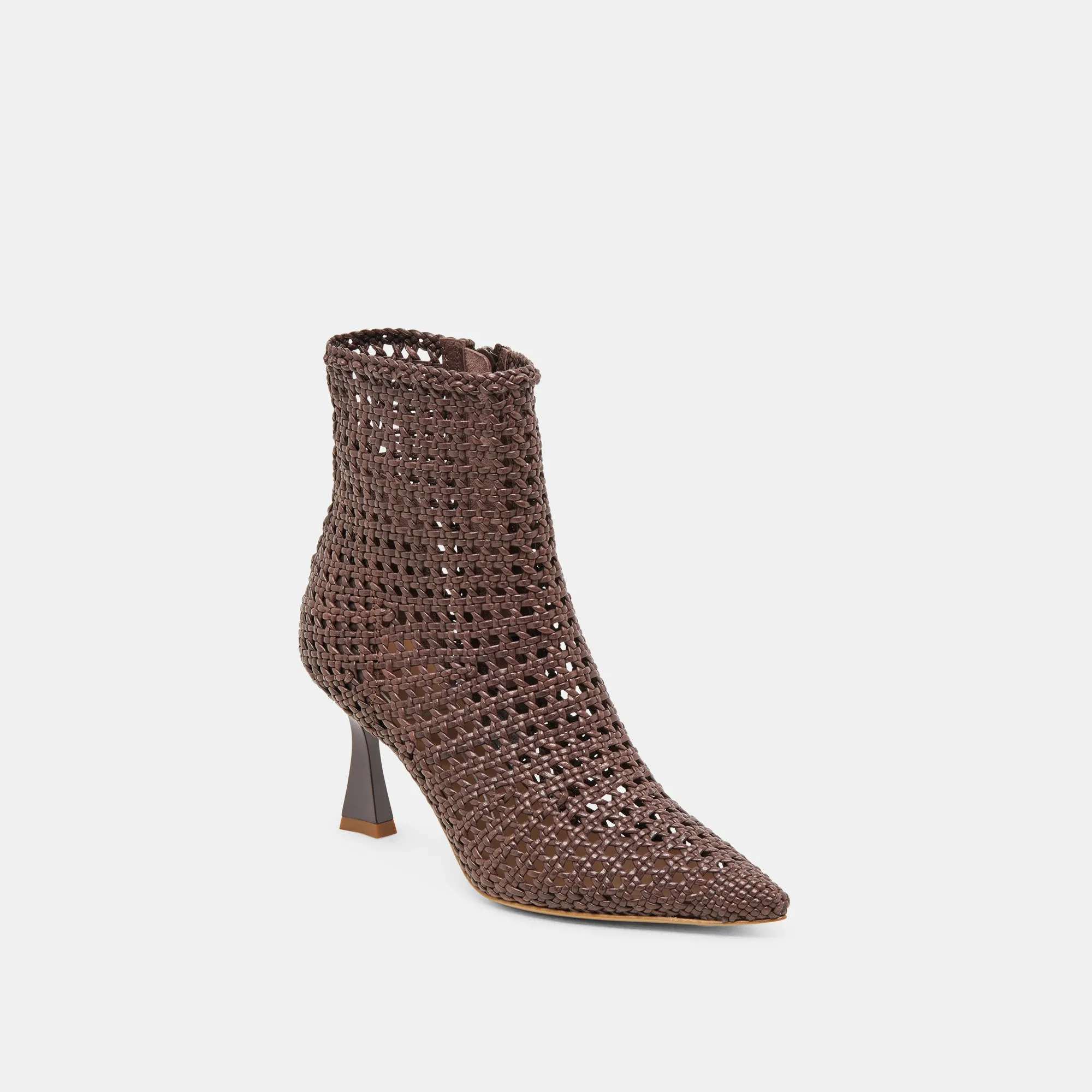BOTTINES LONNI DK BROWN EN CUIR TISSÉ