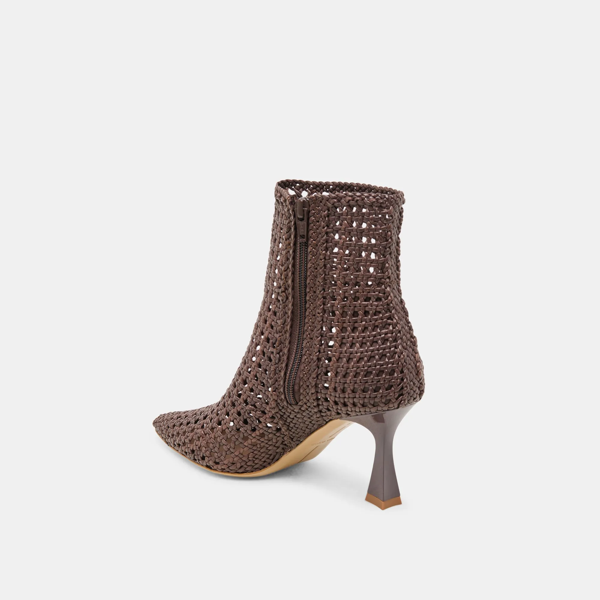 BOTTINES LONNI DK BROWN EN CUIR TISSÉ