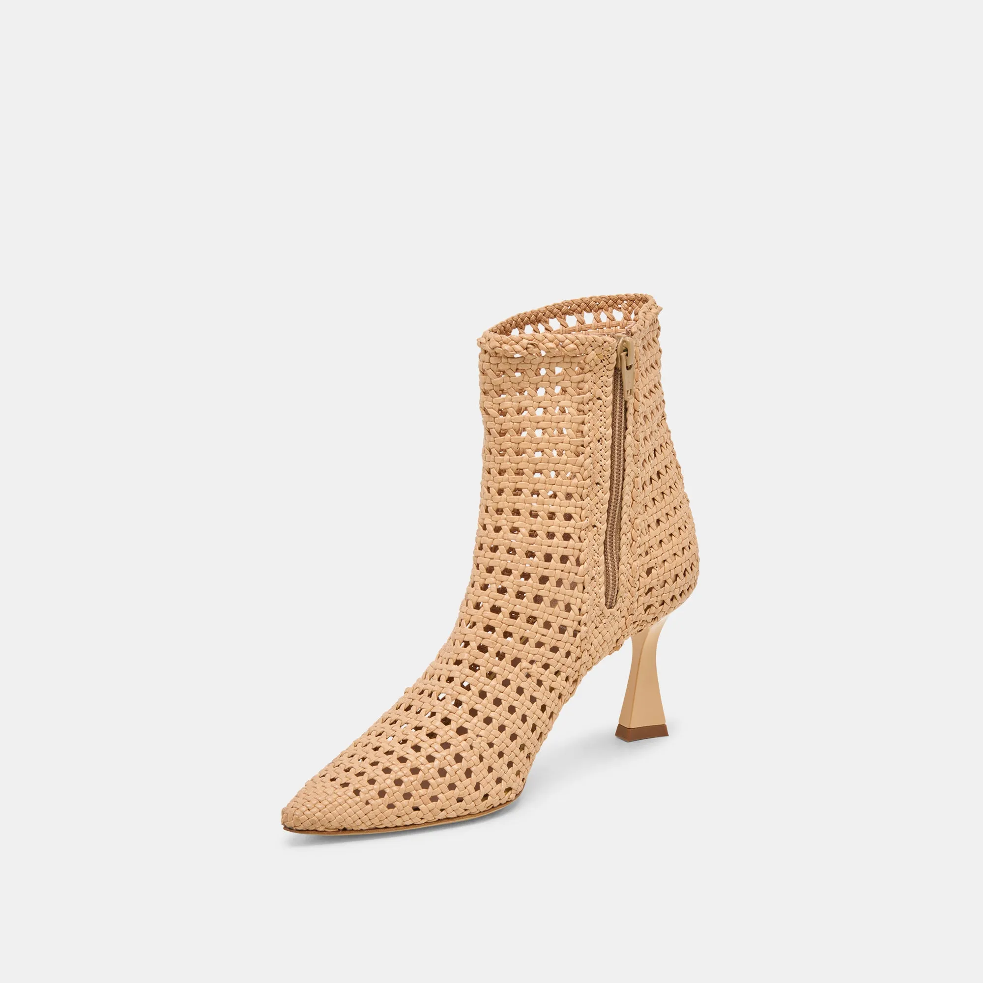 BOTTINES LONNI TISSÉES EN CUIR BEIGE CLAIR