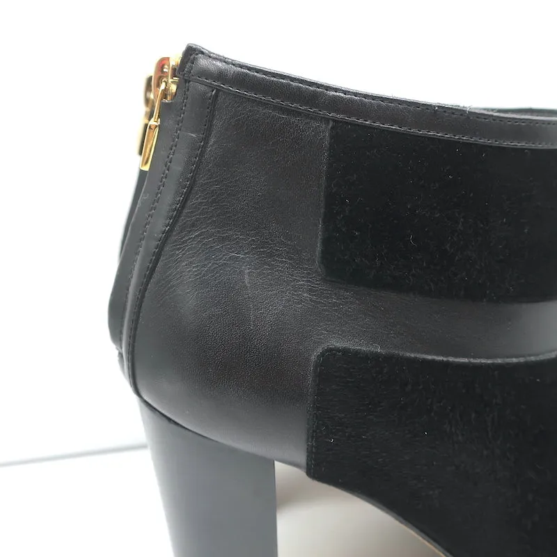 Bottines Plateforme Loro Piana en Cuir Noir & Suède Taille 37.5 Bottes à Cheville à Talon Haut
