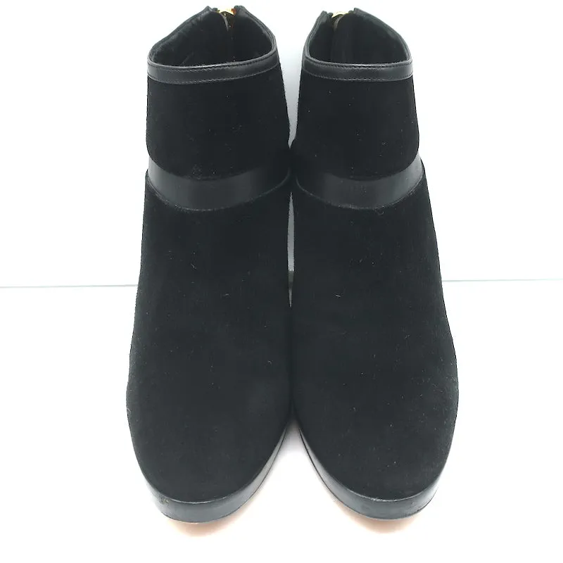 Bottines Plateforme Loro Piana en Cuir Noir & Suède Taille 37.5 Bottes à Cheville à Talon Haut