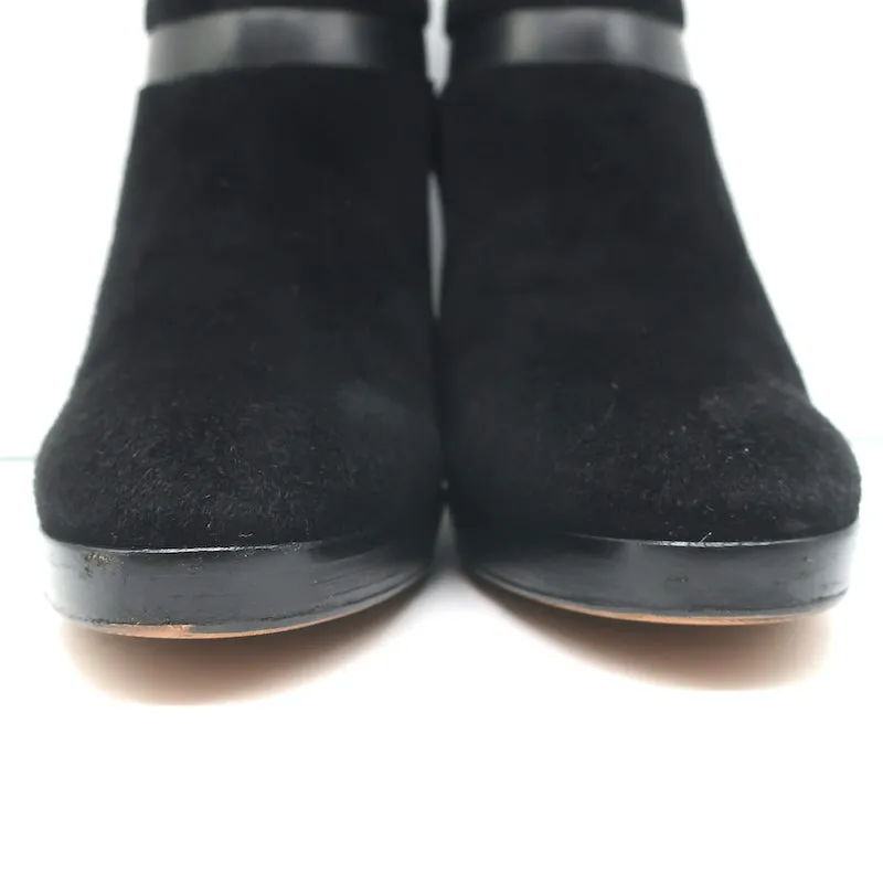 Bottines Plateforme Loro Piana en Cuir Noir & Suède Taille 37.5 Bottes à Cheville à Talon Haut