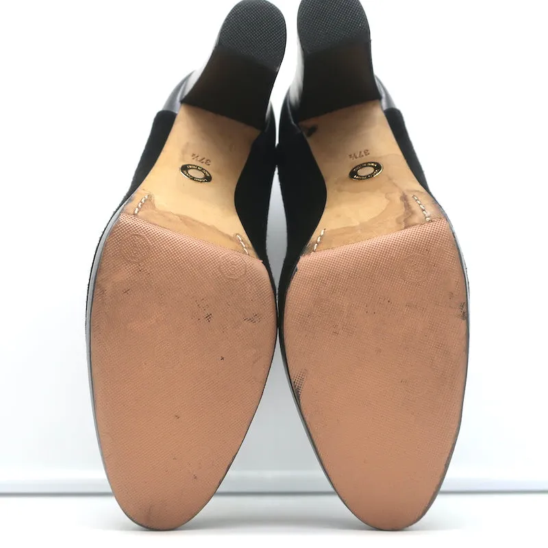 Bottines Plateforme Loro Piana en Cuir Noir & Suède Taille 37.5 Bottes à Cheville à Talon Haut