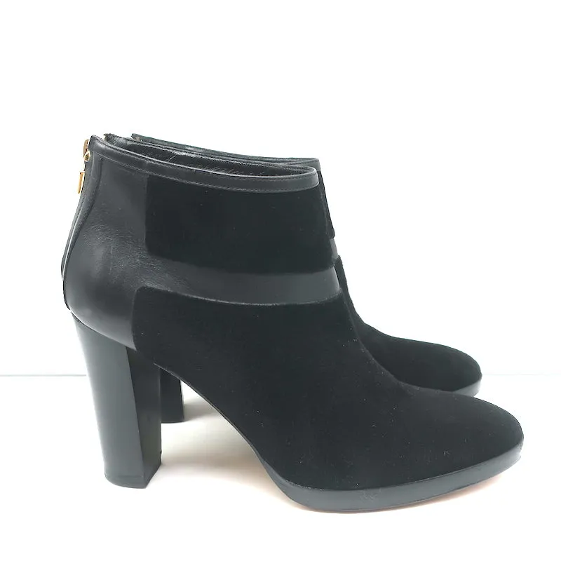 Bottines Plateforme Loro Piana en Cuir Noir & Suède Taille 37.5 Bottes à Cheville à Talon Haut