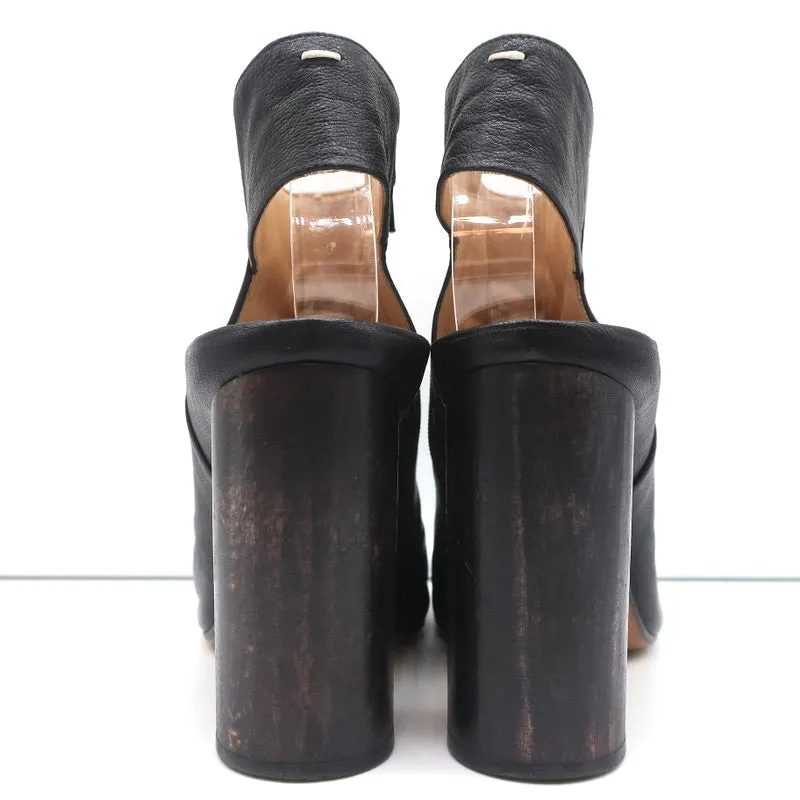 Bottines à bouts ouverts Maison Margiela en cuir noir taille 37.5 talon rond à lanière