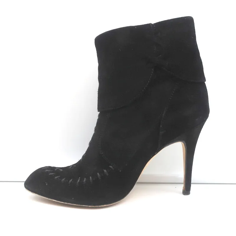 Bottes à cheville à pompons Manolo Blahnik en daim noir taille 37 à talon haut