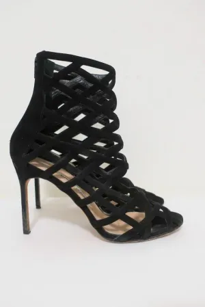 Bottines Cage Vagibuzip Manolo Blahnik en Suède Noir Taille 40.5 à Bout Ouvert et Talon